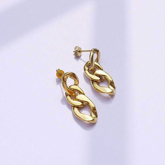 1 paire de boucles d'oreilles pendantes en acier inoxydable, Streetwear élégant, placage géométrique