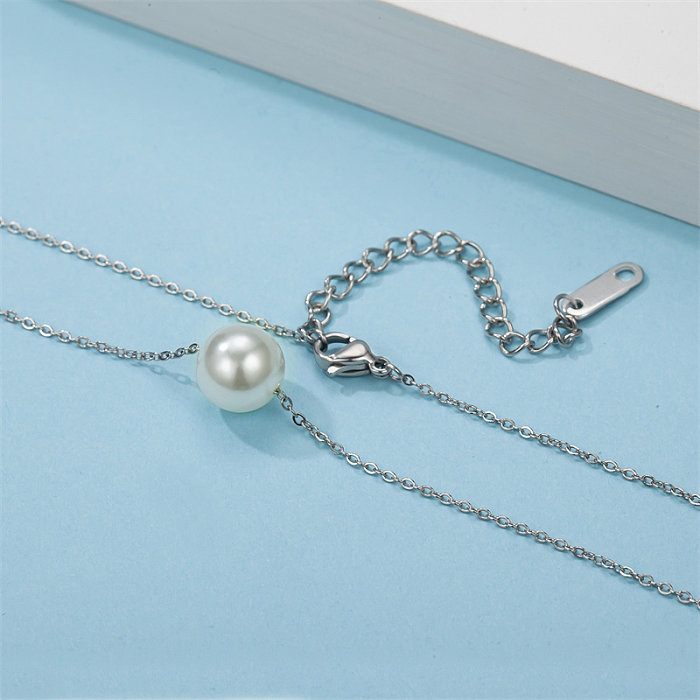 Simple Style Classic Style Solid Color Stainless Steel  Freshwater Pearl Polishing Necklace