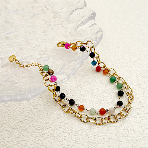 Sweet Colorful Stainless Steel Artificial Crystal Beaded Plating Gold Plated Bracelets