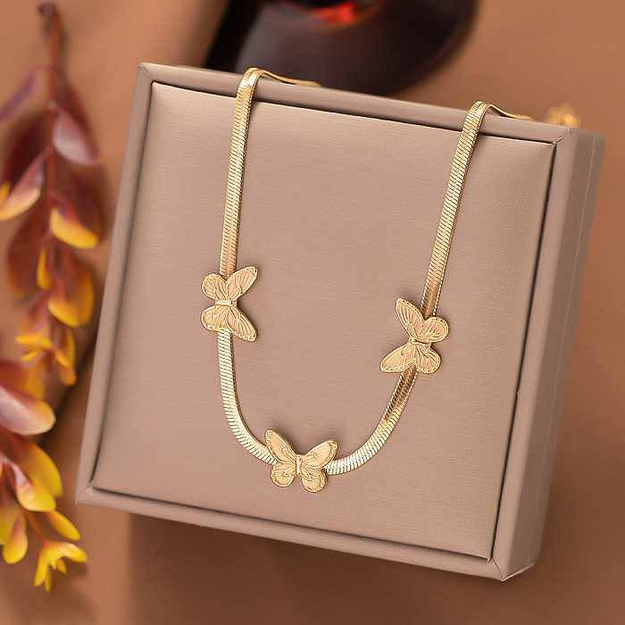 Lässige, elegante Schmetterlings-Halsketten aus Edelstahl mit Knebelverschluss und Perlenbeschichtung