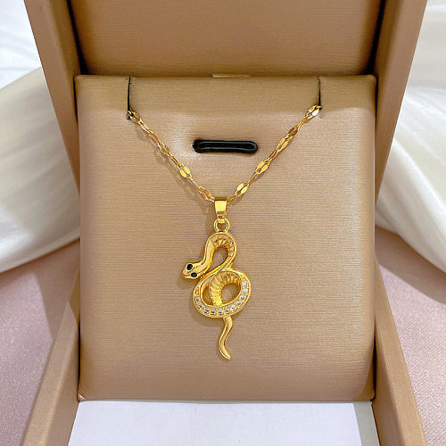 Fashion Snake Stainless Steel Copper Plating Inlay Rhinestones Pendant Necklace