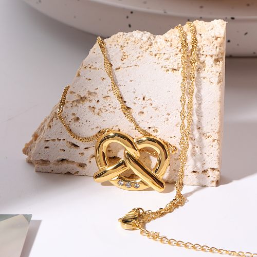 Simple Style Irregular Heart Shape Stainless Steel Plating Inlay Zircon 18K Gold Plated Pendant Necklace