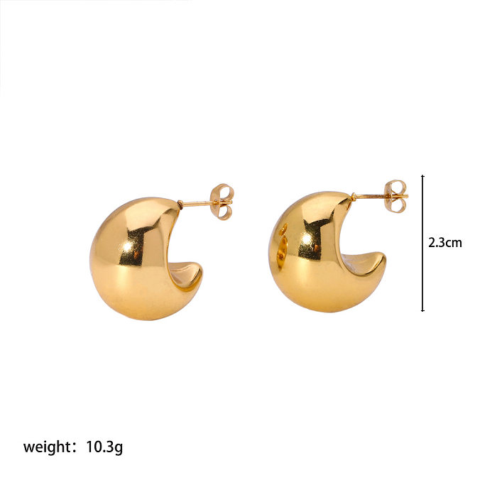 1 Pair Elegant Classic Style Moon Plating Stainless Steel  18K Gold Plated Earrings Ear Studs