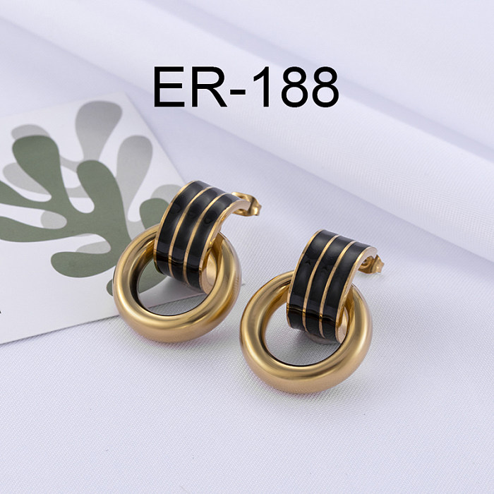 Brincos de orelha redondos de estilo simples com revestimento esmaltado de aço inoxidável