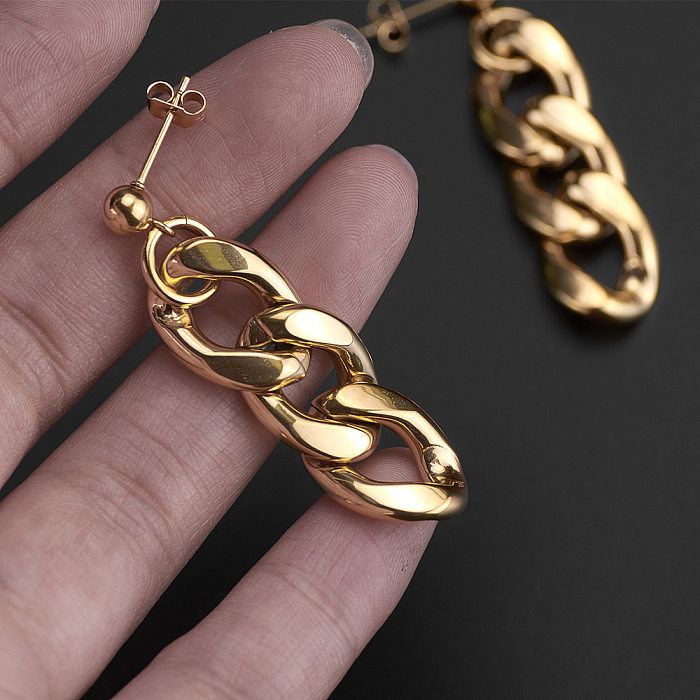 Fashion Chain Stainless Steel  Drop Earrings Gold Plated Stainless Steel  Earrings
