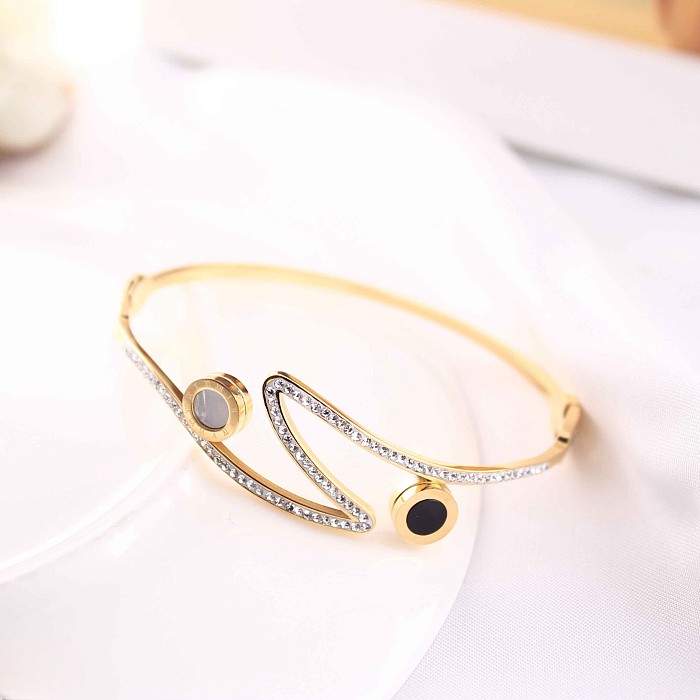 Casual Classic Style Roman Numeral Stainless Steel Plating Inlay Rhinestones Zircon Rose Gold Plated Gold Plated Silver Plated Bangle
