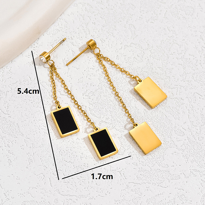 1 Pair Casual Vintage Style Simple Style Geometric Plating Inlay Stainless Steel  18K Gold Plated Drop Earrings