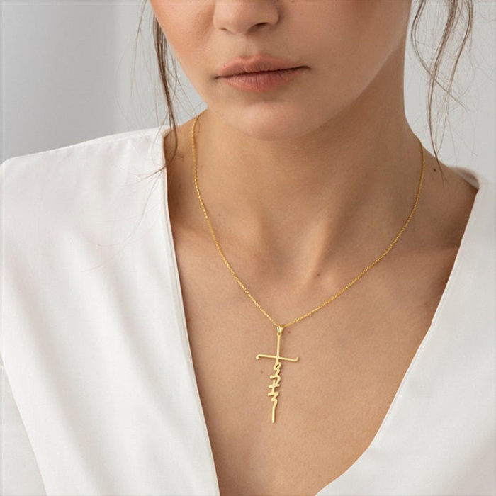 1 Piece Simple Style Cross Letter Stainless Steel  Stainless Steel Plating Hollow Out Pendant Necklace