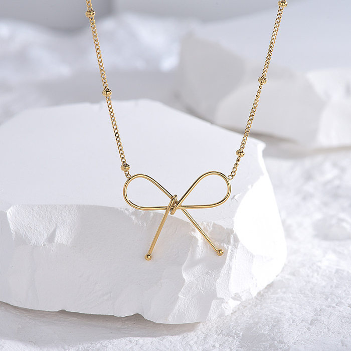 Commute Bow Knot Stainless Steel Plating Gold Plated Pendant Necklace