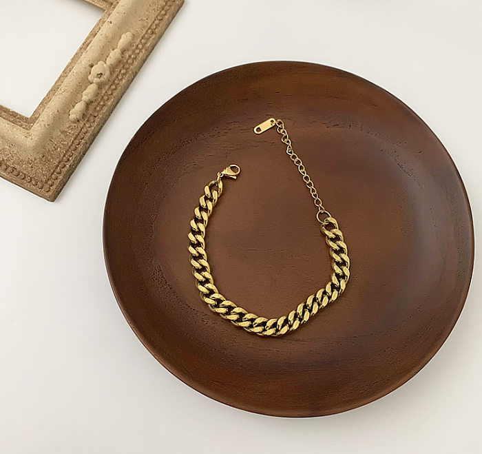 Bracelet à chaîne épaisse en acier titane plaqué or, vente en gros de bijoux