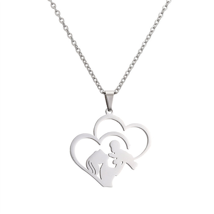 MAMA Human Heart Shape Stainless Steel  Plating Pendant Necklace