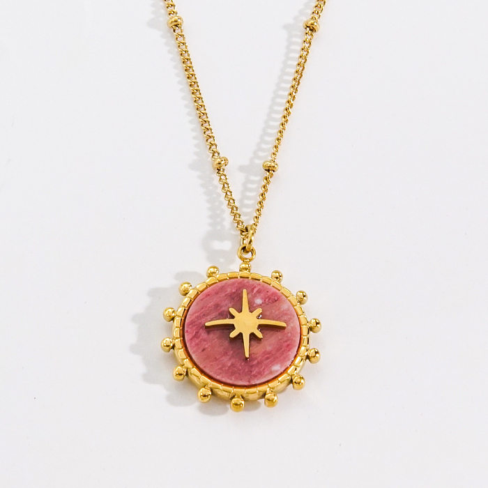 Vintage Style Simple Style Hexagram Stainless Steel  Plating Inlay Natural Stone Shell Gold Plated Pendant Necklace