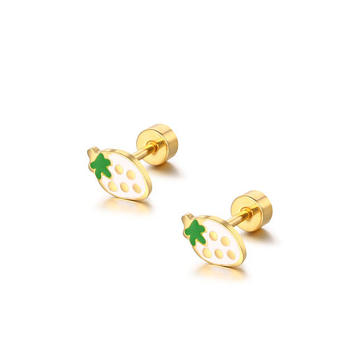 Cute Strawberry Stainless Steel Plating Ear Studs 1 Piece