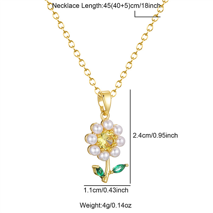 Elegant Cute Commute Flower Stainless Steel  Brass 18K Gold Plated Artificial Pearls Pendant Necklace In Bulk