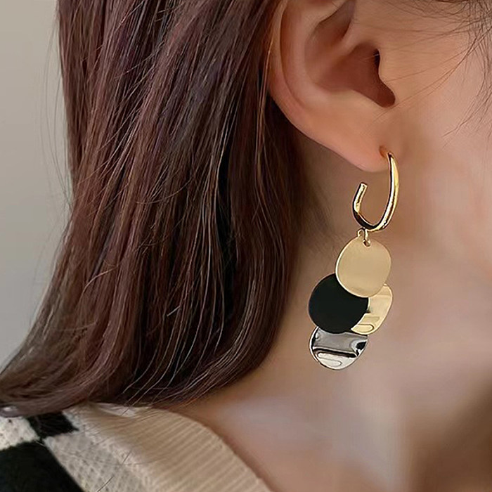 1 Paar künstlerische runde Farbblock-Ohrringe aus Edelstahl