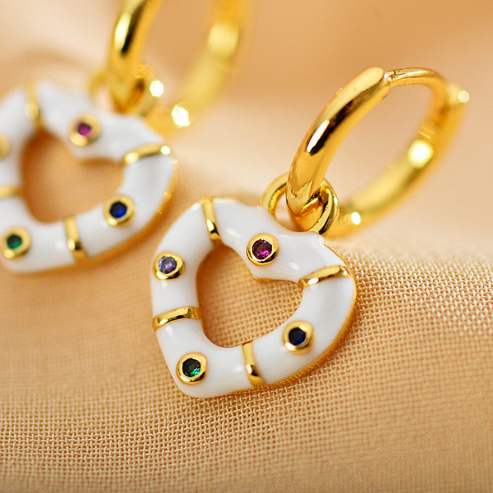 Boucles d'oreilles pendantes en forme de cœur, 1 paire, en acier inoxydable, incrustation de strass en émail