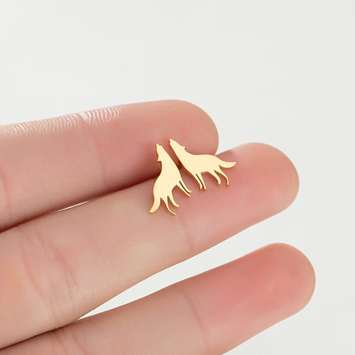 Cute Wolf Stainless Steel Ear Studs Plating No Inlaid Stainless Steel  Earrings