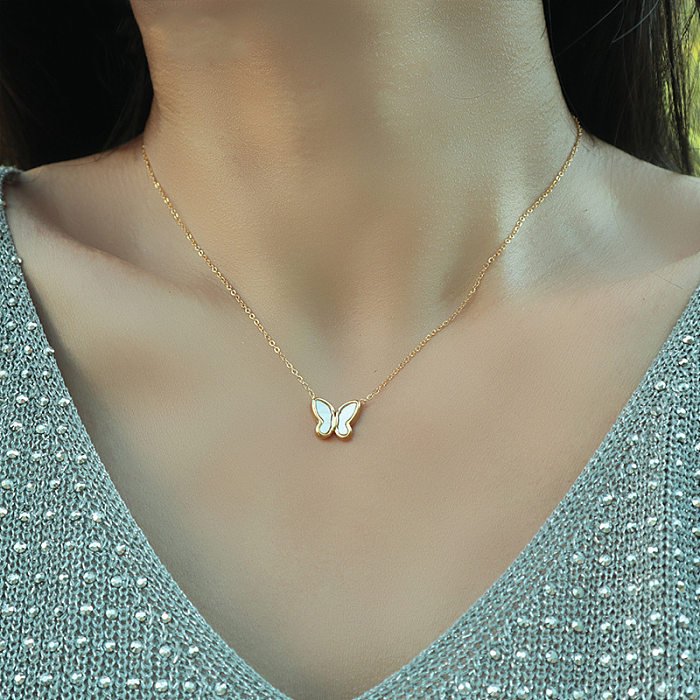 Simple Style Butterfly Stainless Steel Plating Shell Pendant Necklace