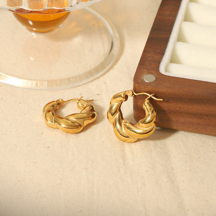 1 Pair Basic Classic Style Round Twist Polishing Plating Stainless Steel  18K Gold Plated Earrings
