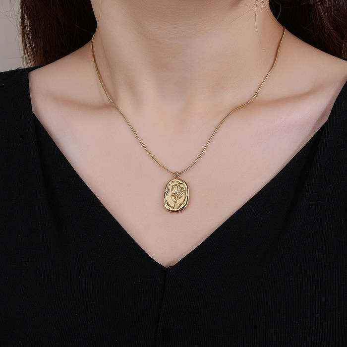 IG Style Simple Style Rose Stainless Steel  Stainless Steel Plating 18K Gold Plated Gold Plated Pendant Necklace