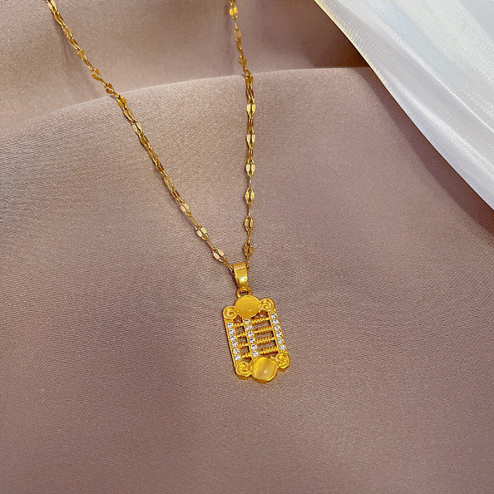 Collier pendentif opale strass incrusté de cuivre carré en acier inoxydable à la mode