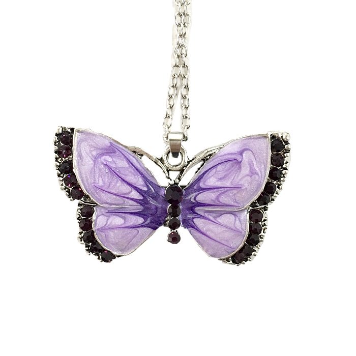 Sweet Butterfly Stainless Steel  Inlay Rhinestones Pendant Necklace