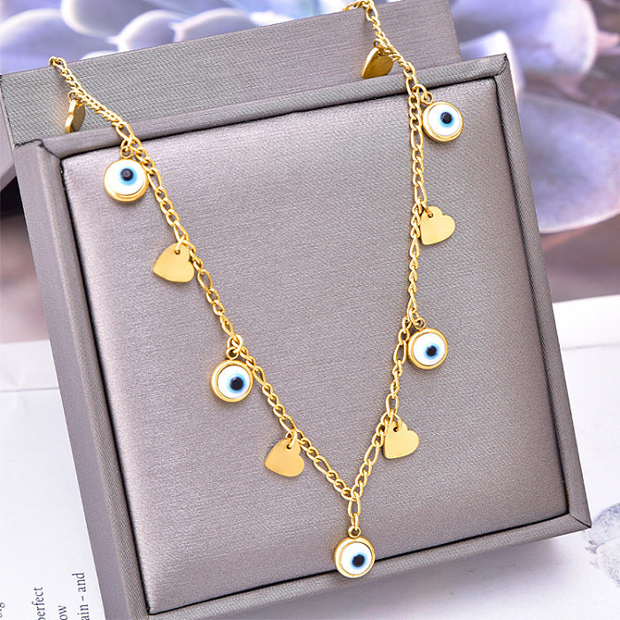 Modern Style Heart Shape Eye Stainless Steel Plating Pendant Necklace