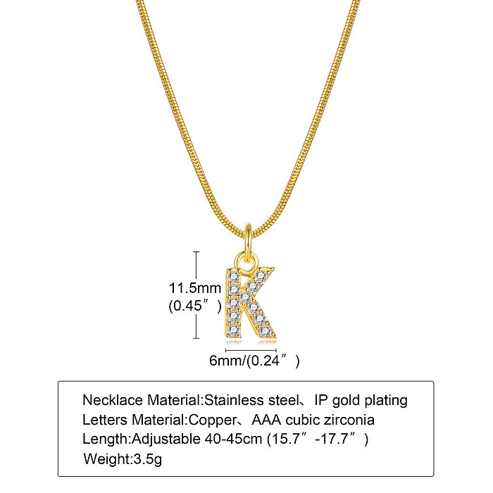 INS Style Simple Style Letter Stainless Steel  Plating Inlay Zircon 18K Gold Plated Necklace Pendant