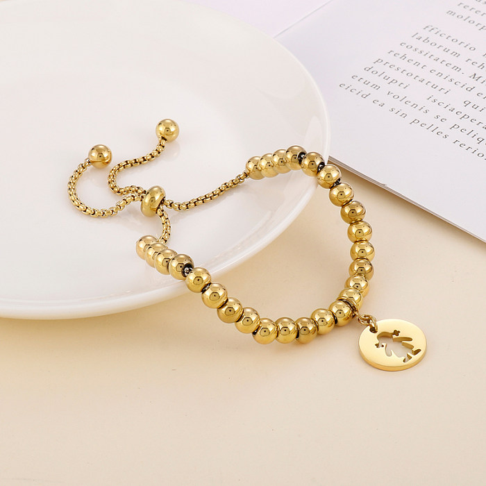 Cute Simple Style Portrait Round Stainless Steel Plating 18K Gold Plated Bracelets