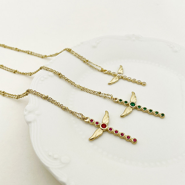 Elegante schlichte Kreuz-Halskette mit Edelstahl-Beschichtung und Zirkon-Intarsien-Vergoldung