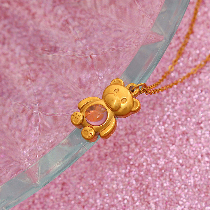 Simple Style Bear Stainless Steel Gold Plated Pendant Necklace In Bulk