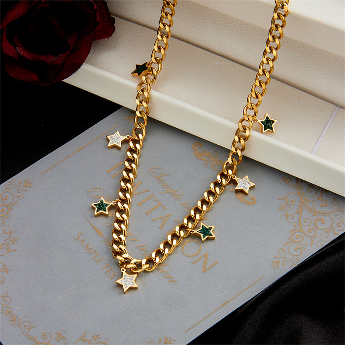 Vintage Style Star Stainless Steel  Necklace Gold Plated Rhinestone Stainless Steel  Necklaces