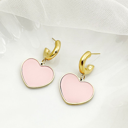 1 Pair Sweet Heart Shape Stainless Steel  Plating Gold Plated Drop Earrings