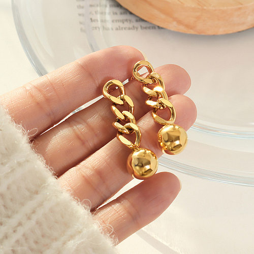 1 paire de boucles d'oreilles pendantes en acier inoxydable plaqué or blanc 18 carats, style rétro simple, chaîne ronde plaquée