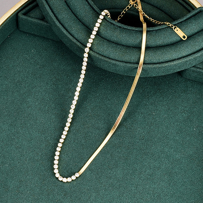 Collier ras du cou plaqué or 18 carats, nouveau Style, chaîne en os de serpent, couture incrustée de diamants, en acier inoxydable