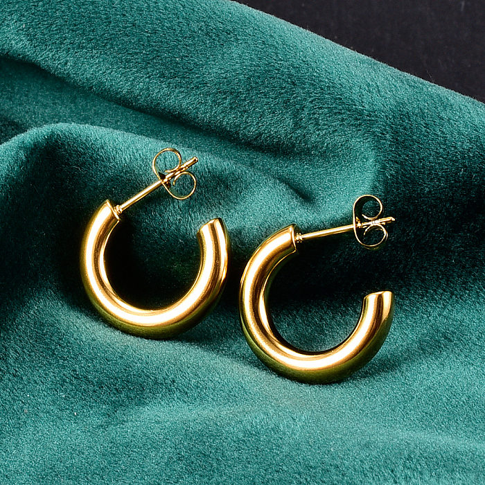 Bijoux bijoux en gros mode boucles d'oreilles dorées en acier inoxydable en forme de C