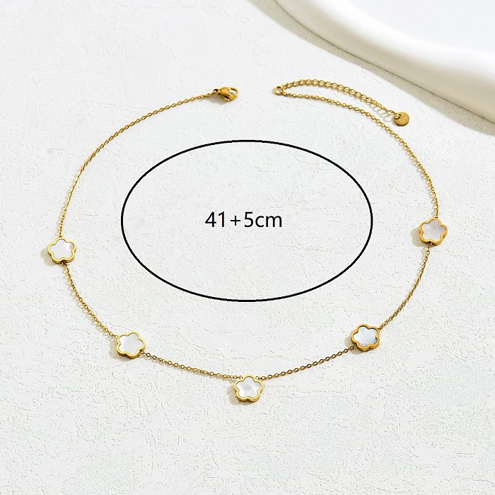 IG Style Commute Flower Stainless Steel  Plating Inlay Shell 18K Gold Plated Necklace