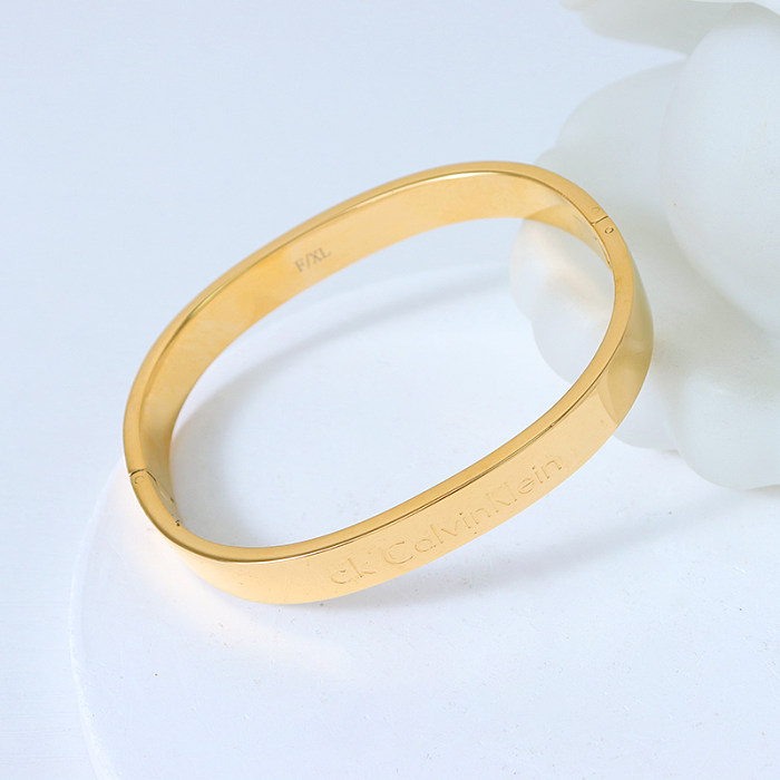 Hip-Hop Simple Style Solid Color Titanium Steel Plating 18K Gold Plated Bangle