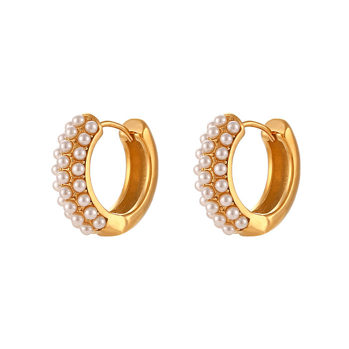 Modische runde Edelstahl-Ohrringe mit Inlay-Perlen-Edelstahl-Ohrringen