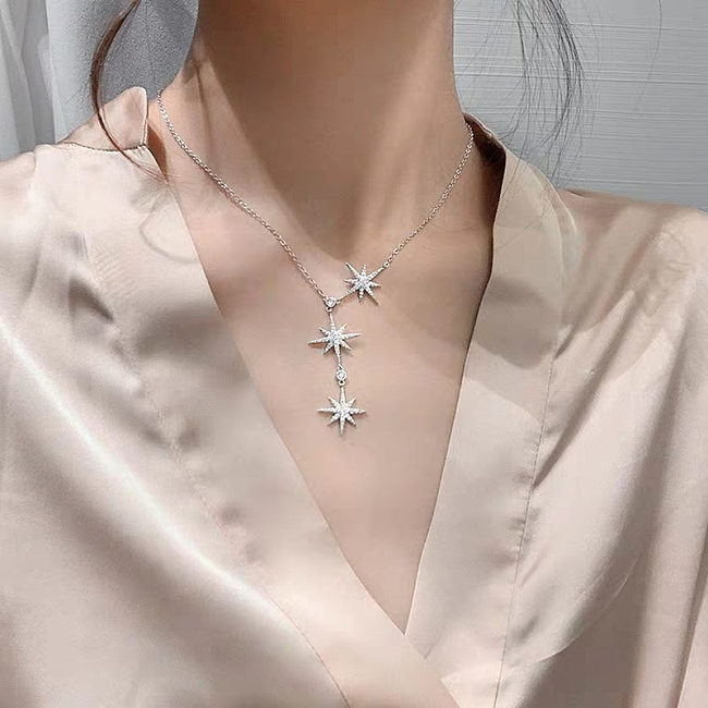 Elegant Fashion Star Stainless Steel Star Diamond Zircon Necklace