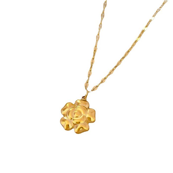 Lady Flower Stainless Steel Gold Plated Pendant Necklace