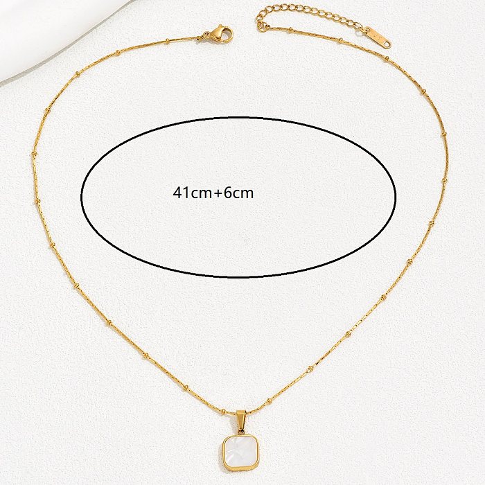 Simple Style Letter Square Heart Shape Stainless Steel  Plating Inlay Shell 18K Gold Plated Necklace