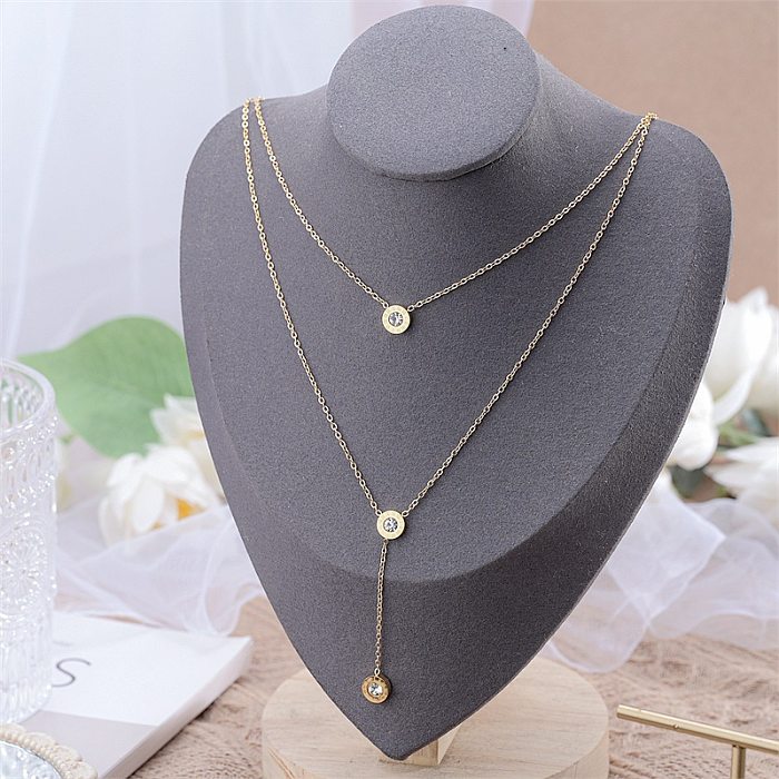 Fashion Round Stainless Steel Plating Inlay Zircon Layered Necklaces 1 Piece