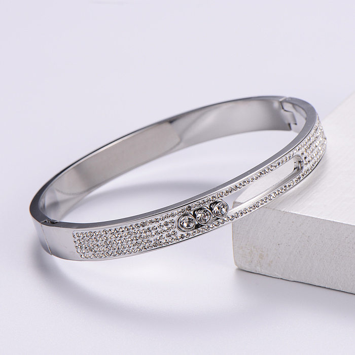 Pulsera de acero inoxidable con pulsera de diamantes para mujer coreana