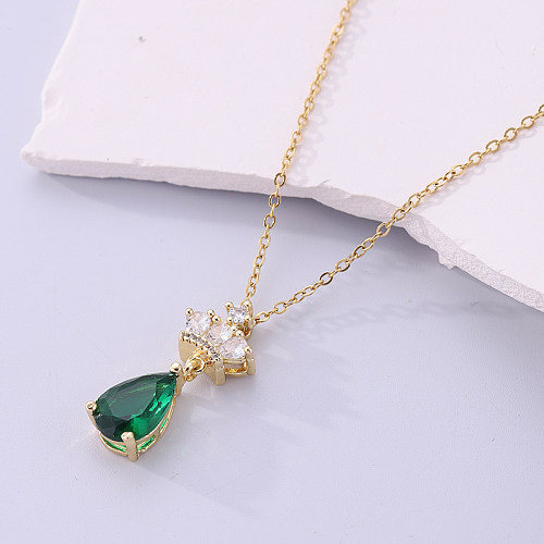 Basic Water Droplets Crown Stainless Steel  Plating Inlay Zircon 18K Gold Plated Necklace