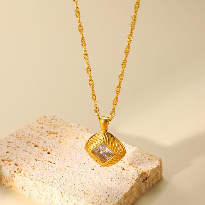 Simple Style Square Stainless Steel Plating Inlay Zircon Pendant Necklace 1 Piece