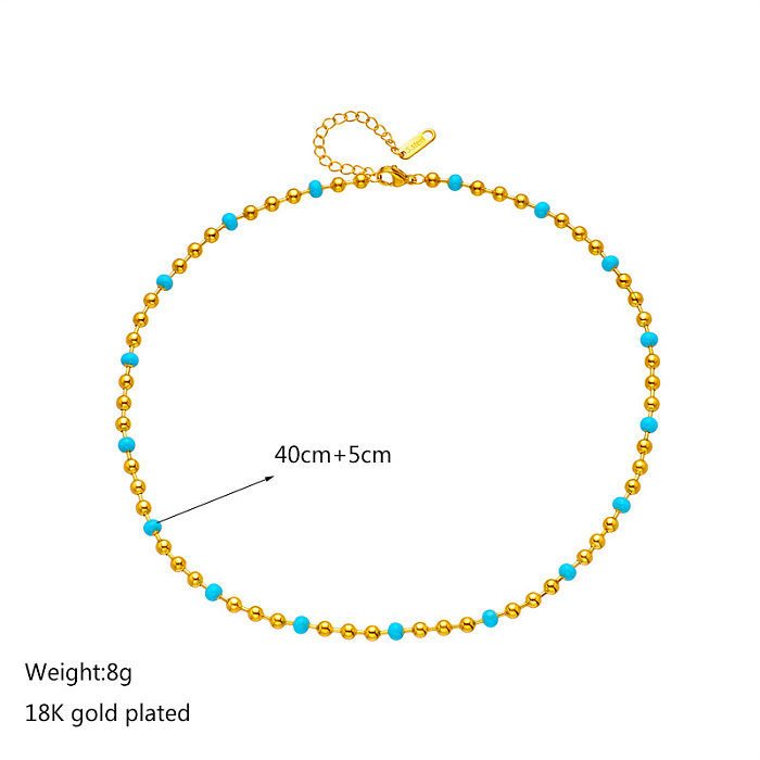 Modern Style Round Stainless Steel Enamel Plating 18K Gold Plated Necklace