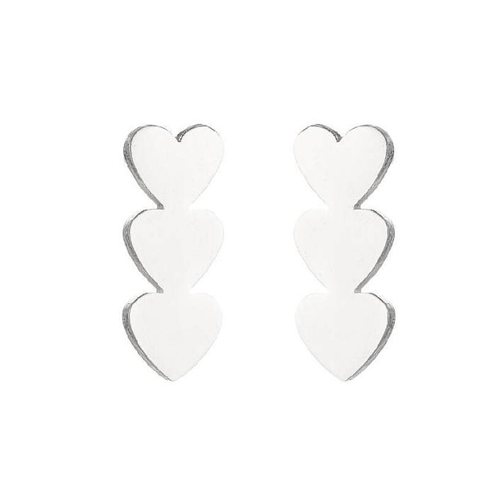 Brincos de orelha de aço inoxidável em formato de coração da moda 1 par