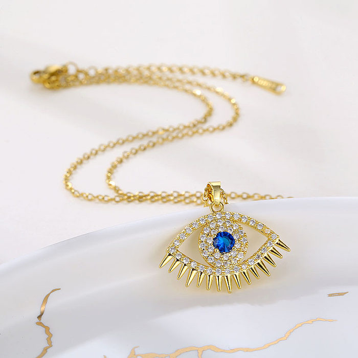 Elegantes Auge, Edelstahl-Beschichtung, Zirkon-Intarsien, 18 Karat vergoldet, vergoldete Anhänger-Halskette