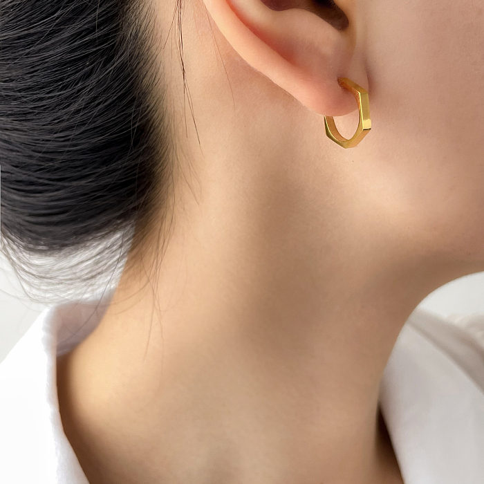 1 Paar schlichte geometrische Edelstahl-Ohrringe mit Strasssteinen